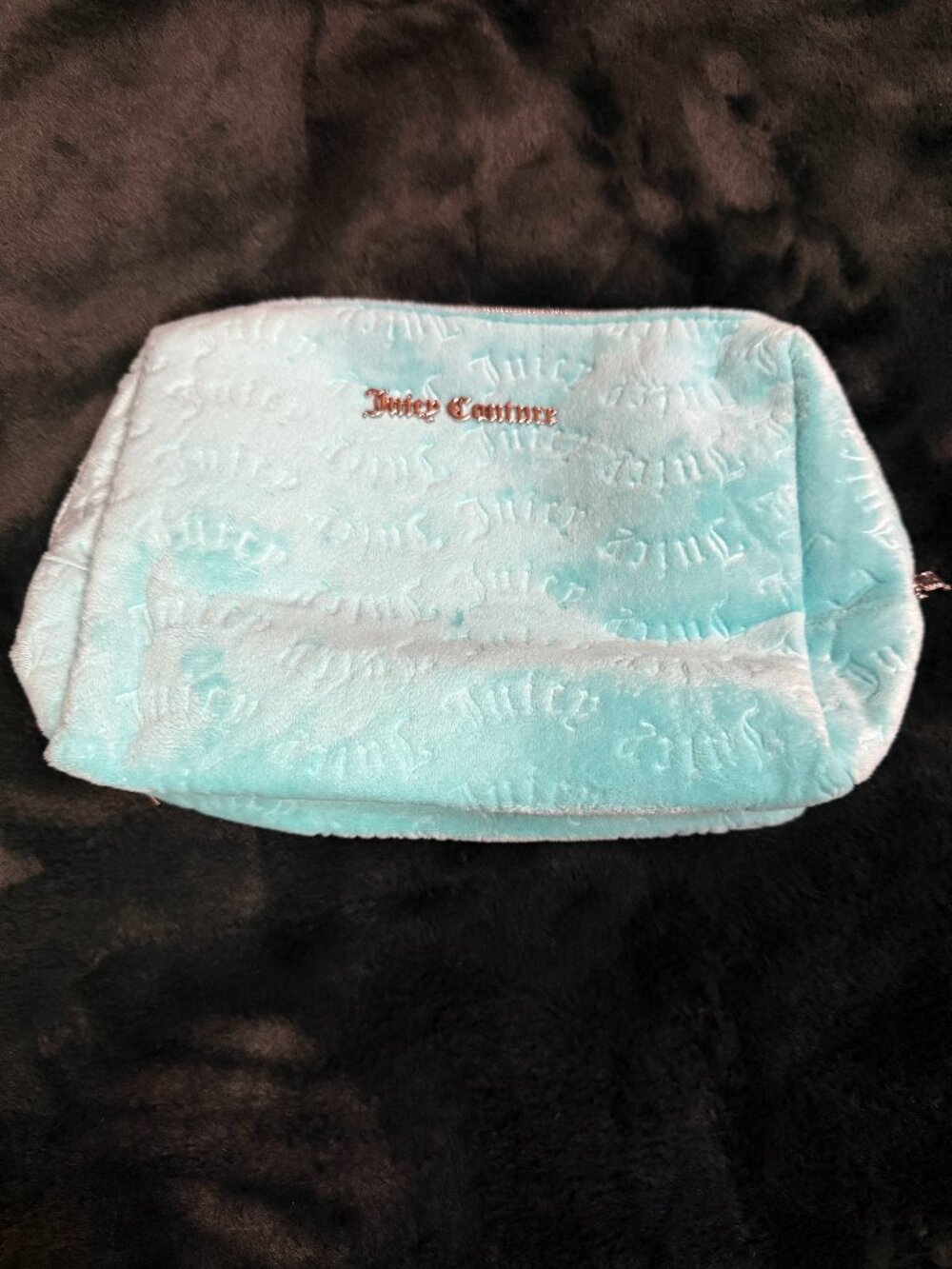 Juicy Couture Light Blue Plush Cosmetic Makeup Bag